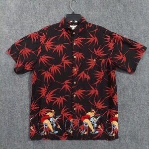 Vintage Ron Chereskin Shirt Mens Large Black Hawaiian Pin Up Martini Rayon